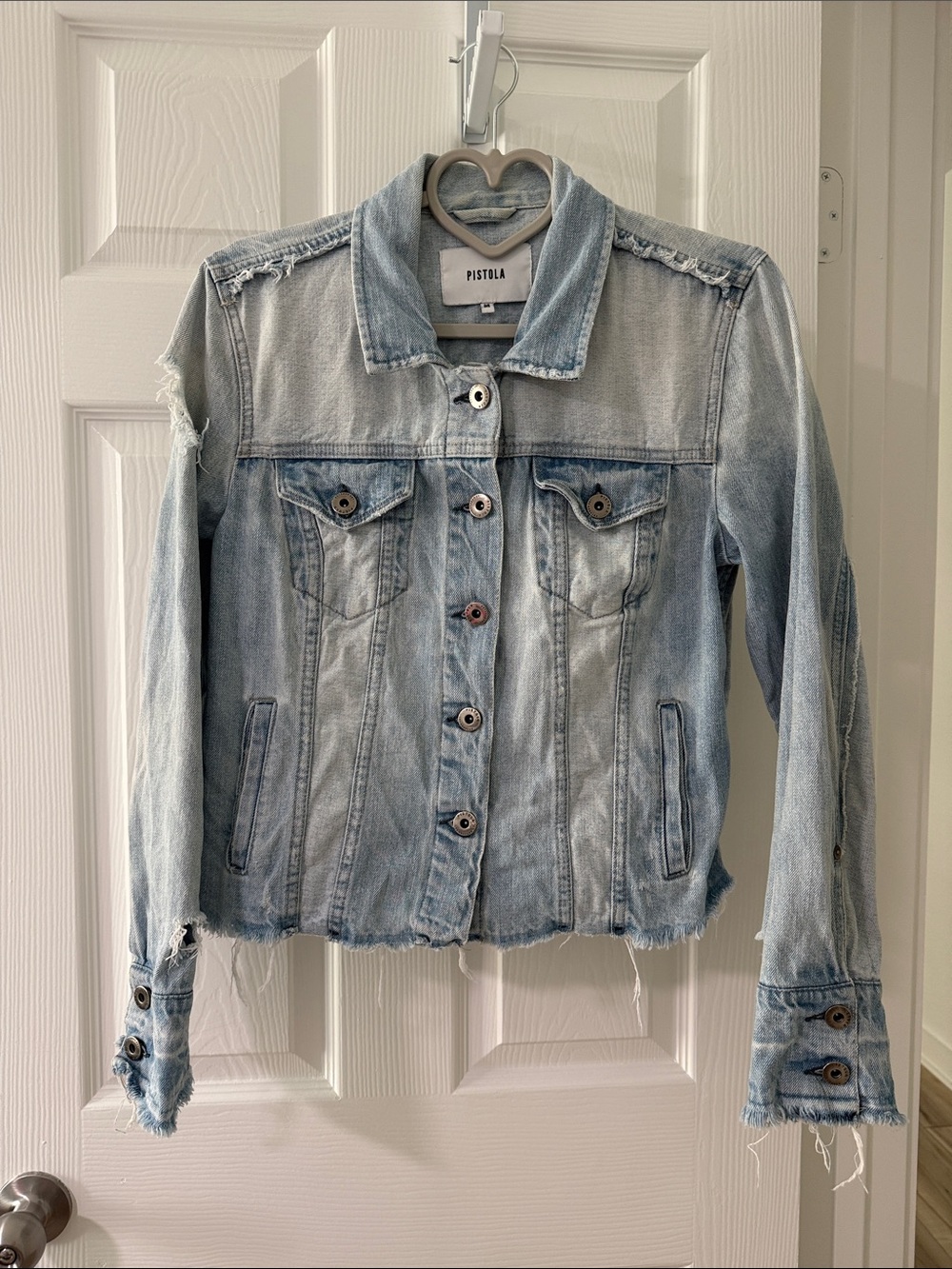 Pistola Washed Light Blue Distressed Denim Jacket